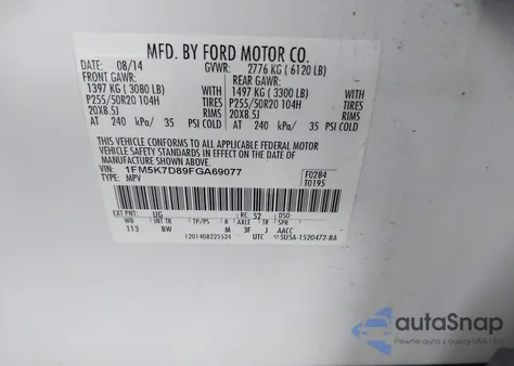 2015 Ford Explorer Xlt z USA, uszkodzony, nr VIN 1FM5K7D89FGA69077